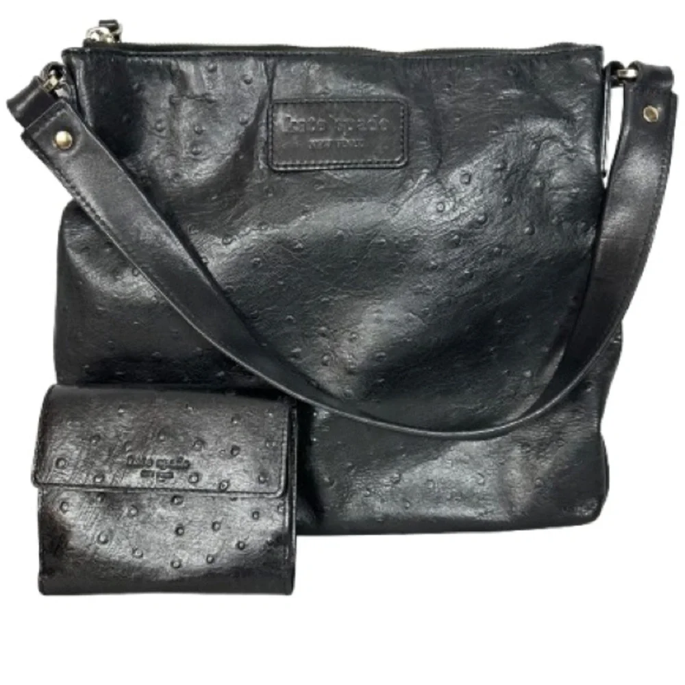 kate spade Black Textured Leather Shoulder Bag with Matching Wallet